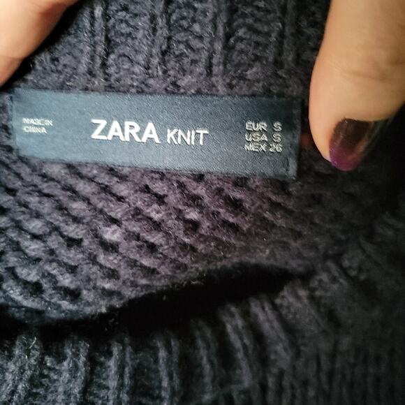 Zara Yellow & Navy Color Block Beaded Embroidered Oversized Chunky Sweater sz S - Picture 6 of 8